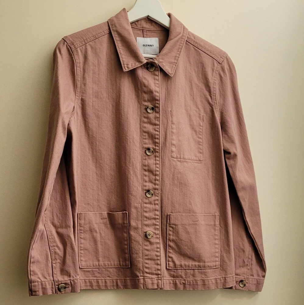 Pink Denim Utility Shirt Jacket
